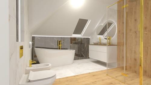 Łazienka loftowa z płytkami Tubądzin – beton architektoniczny 3D