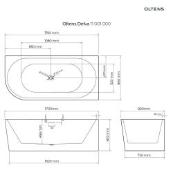 Oltens Delva wanna wolnostojąca narożna 170x80 cm prawa biała 11001000