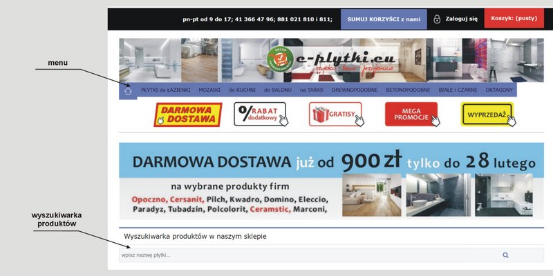 Menu kategorii płytek w sklepie e-plytki.eu