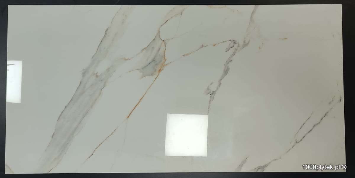 Biały marmur włoski Carrara ze złotą żyłą w salonie